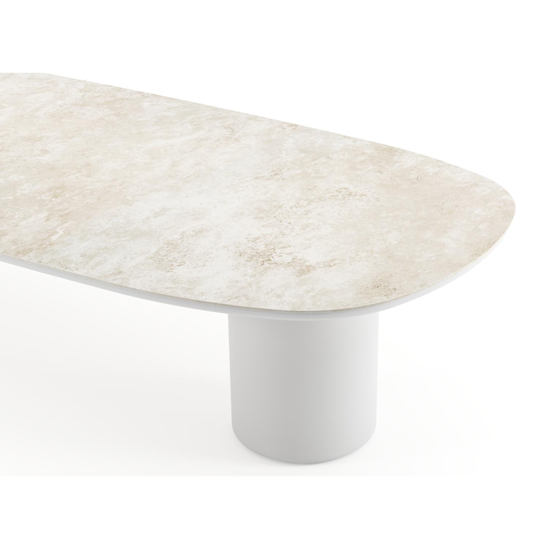 Table de jardin low dining Amico bombo en aluminium blanc et céramique pleine Rapolano - Lg. 320 x Lrg. 130 x Haut. 61 cm