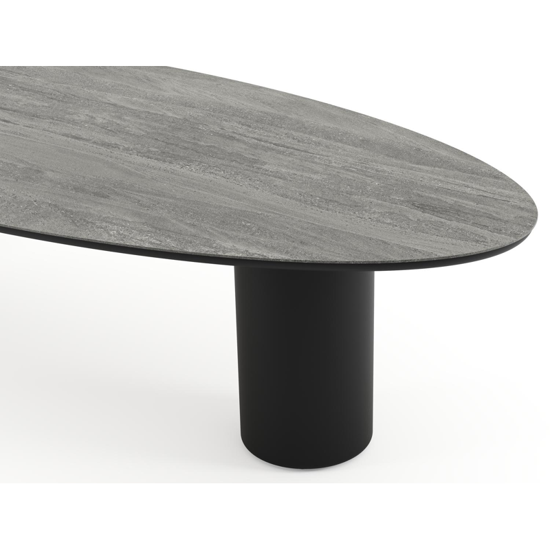 Amico tuintafel ovaal in zwart aluminium en volkeramiek Aspen Grey - L 320 x B 130 x H 73.5 cm
