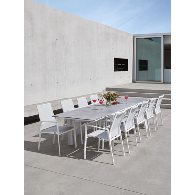 Ceramo verlengbare tuintafel in wit aluminium met tafelblad in volkeramiek - L 220 x B 106 cm