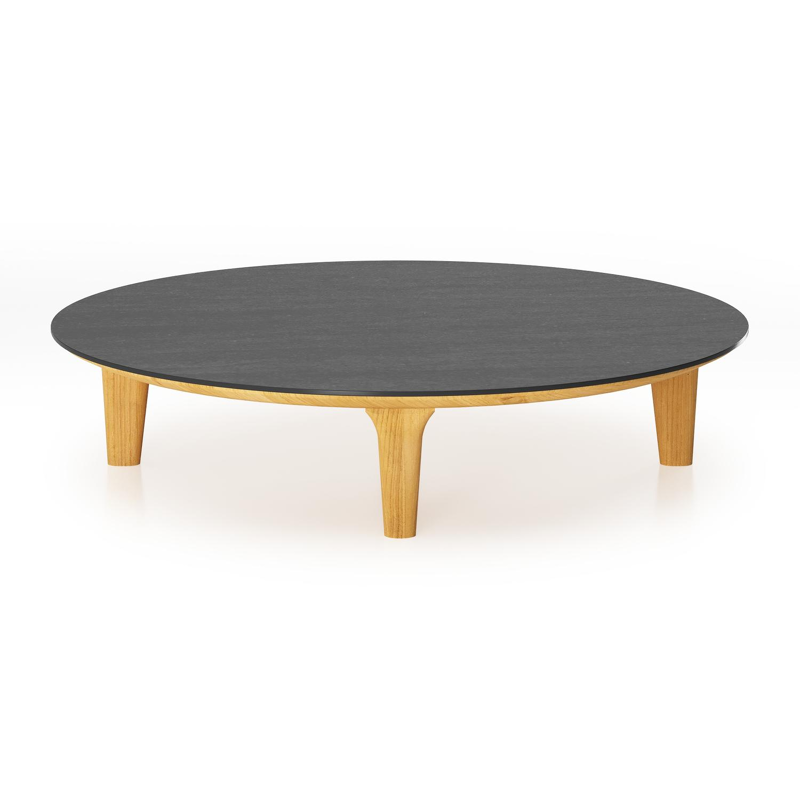 Table de basse Bomero en teck et céramique plein Basalt Black - Diam. 85 x Haut. 20 cm