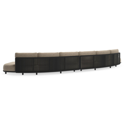 Lomano loungebank in zwart aluminium en beige verticaal geweven luxe vlakke rope met bora jungle all weather cosytica kussen