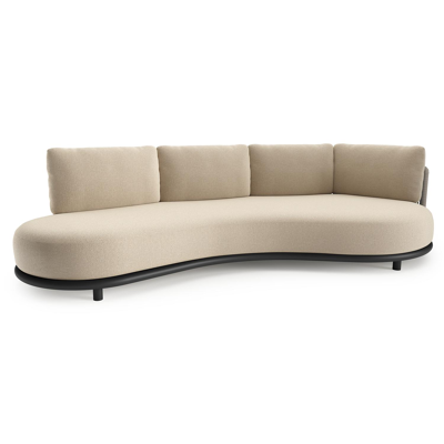 Lomano loungebank in zwart aluminium en beige verticaal geweven luxe vlakke rope met althea chalk all weather cosytica kussen