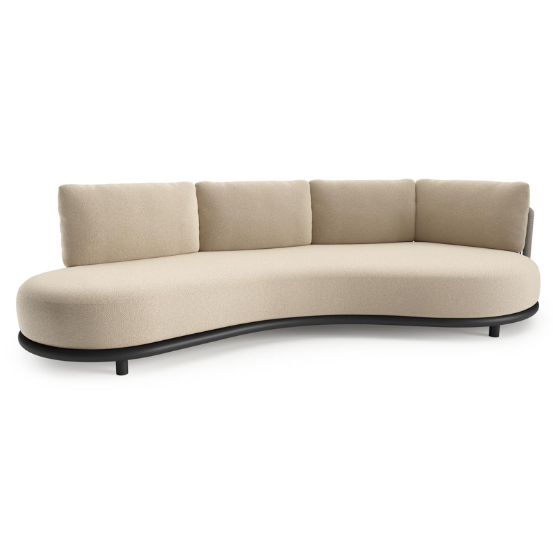 Lomano loungebank in zwart aluminium en beige verticaal geweven luxe vlakke rope met althea chalk all weather cosytica kussen