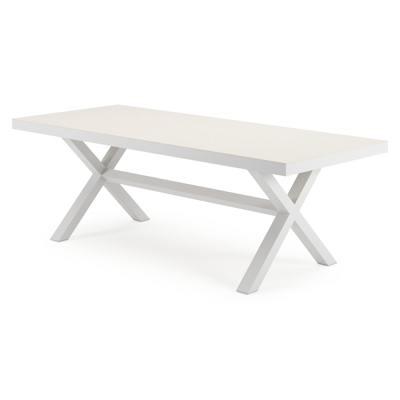 Reza tuintafel rechthoekig in wit aluminium en sintered stone Crema minerale - L 220 x B 92 x H 73.5 cm