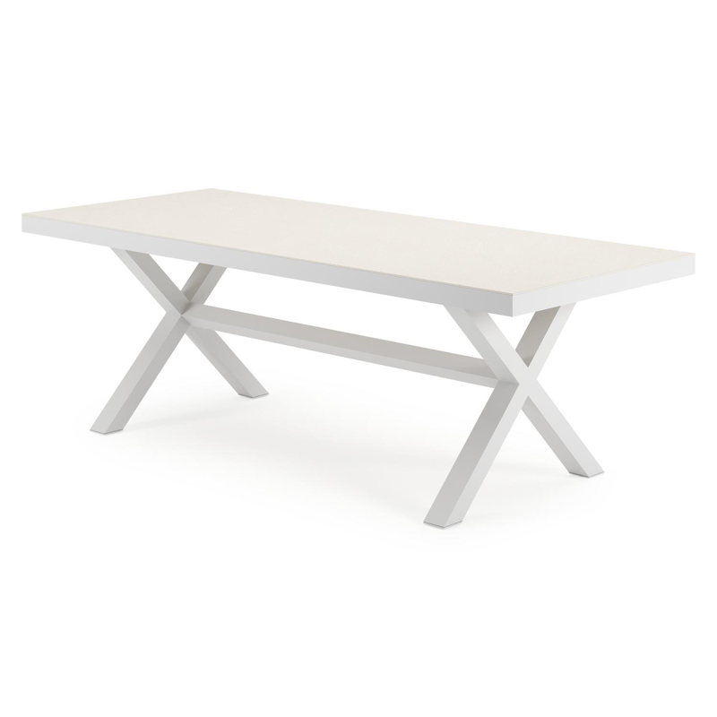 Reza tuintafel rechthoekig in wit aluminium en sintered stone Crema minerale - L 220 x B 92 x H 73.5 cm