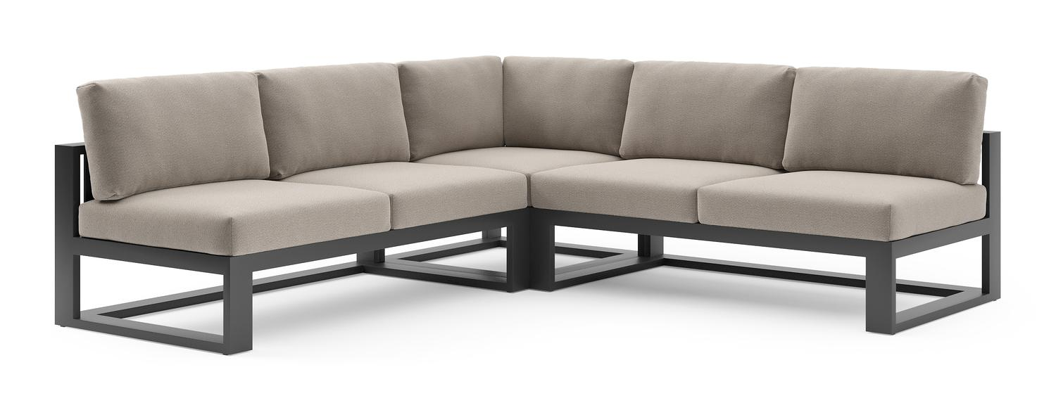 Verato loungehoek in zwart aluminium met savane coconut all weather sunbrella® luxe kussen