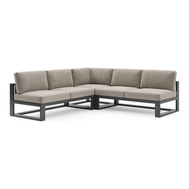 Verato loungehoek in zwart aluminium met savane coconut all weather sunbrella® luxe kussen