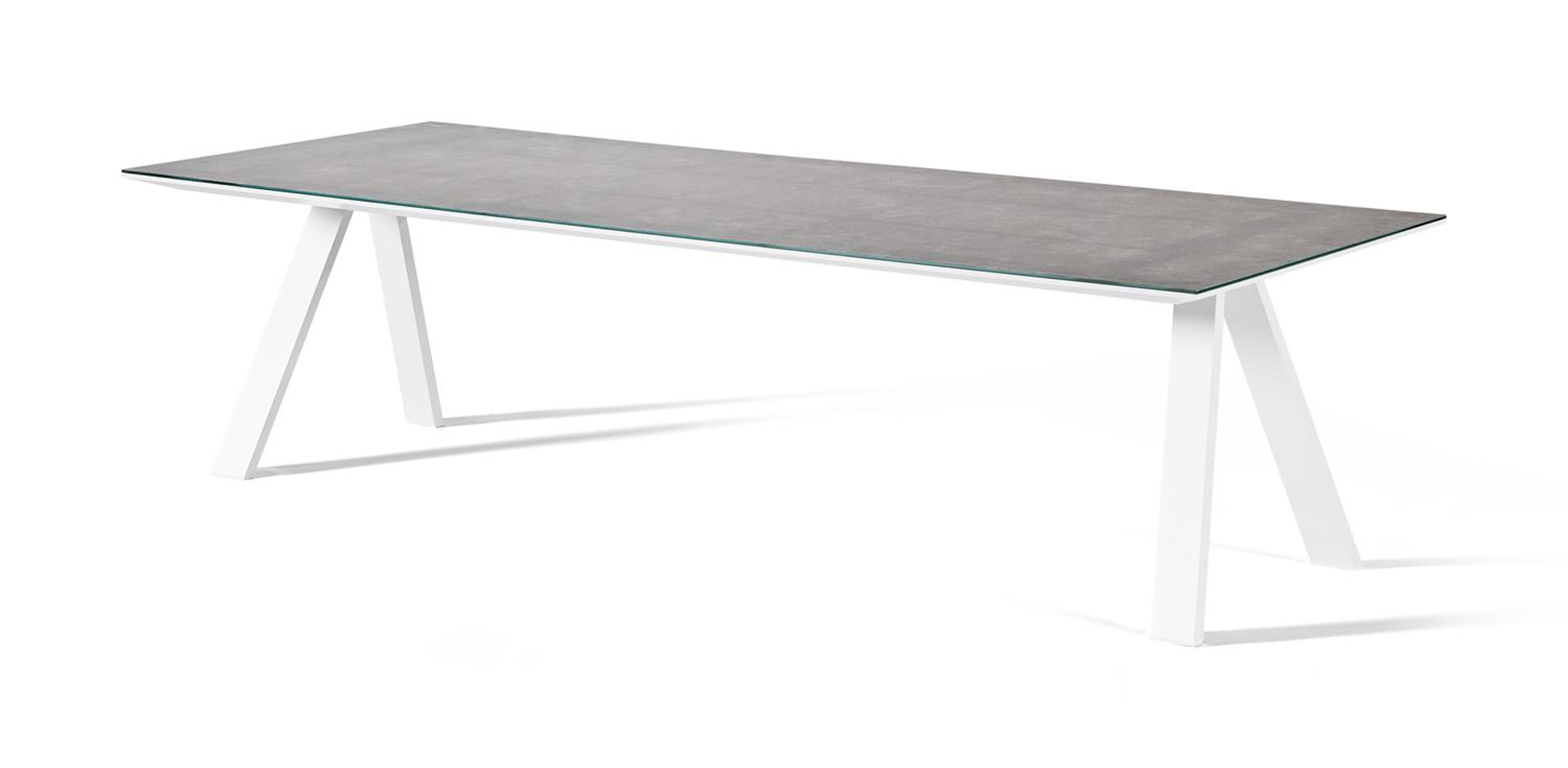 Cesano tuintafel rechthoekig in wit aluminium en volkeramisch glas - L  280 x B 110 x H 75 cm