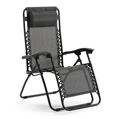 Set van 2 verstelbare Lira relaxstoelen in zwart staal en grijs textilene