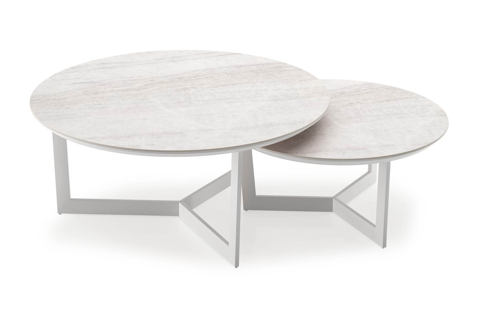 Lacrima set van 2 loungetafels rond in wit aluminium en volkeramiek Taj Mahal - Dia. 85 x H 35 cm