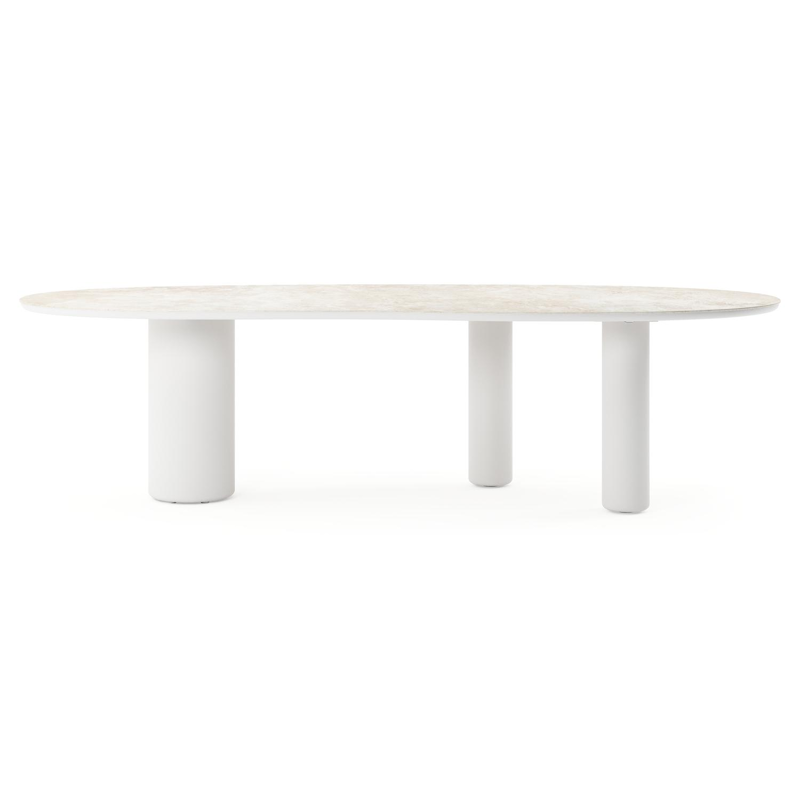 Table de jardin Amico organique en aluminium blanc et céramique pleine Rapolano - Lg. 280 x Lrg. 120 x Haut. 73.5 cm
