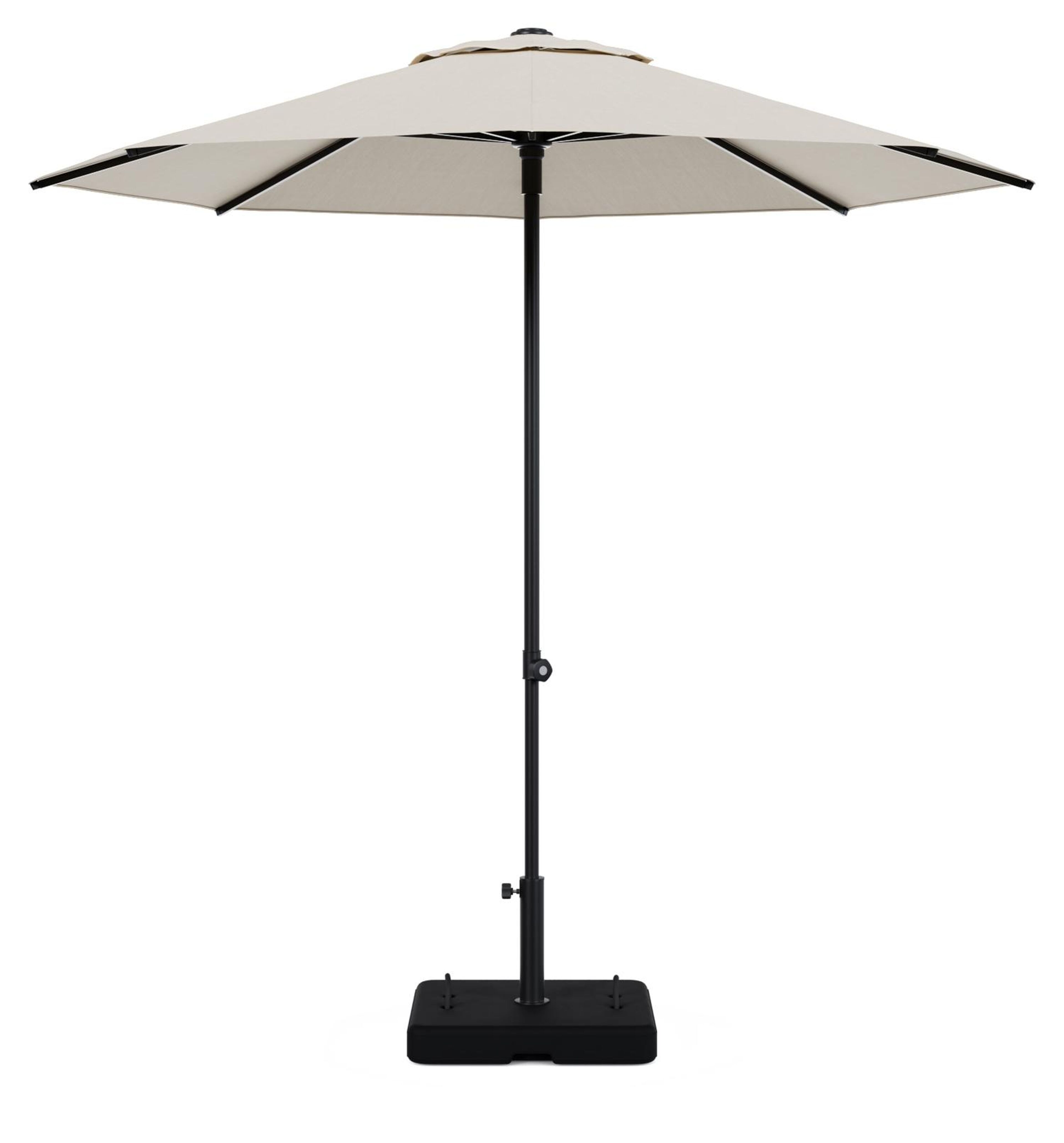 Umbria staanparasol in zwart aluminium en beige All Weather Sunbrella® Premium parasoldoek - Dia. 250 cm met parasolvoet Intenso 60 kg