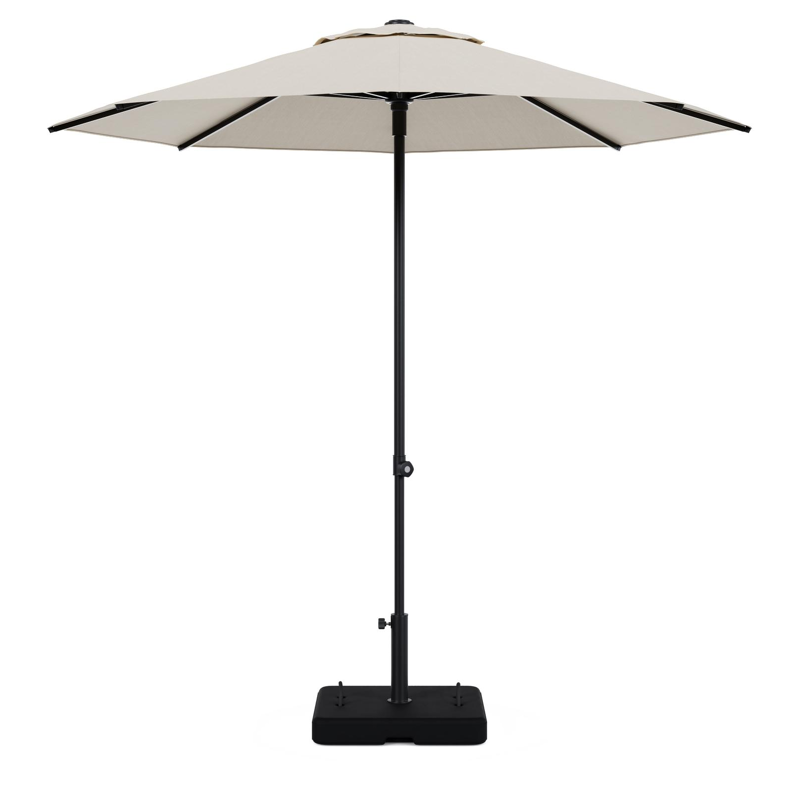Parasol droit Umbria en aluminium noir et toile de parasol All Weather Sunbrella® Premium beige - Diam. 250 cm avec pied de parasol Intenso 60 kg