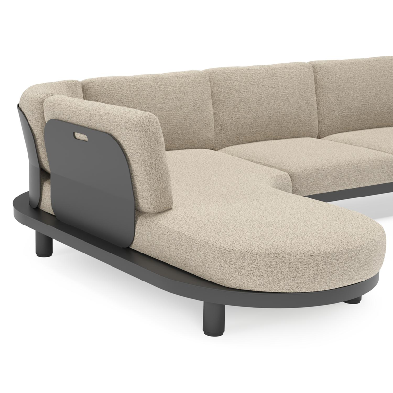 Salon de jardin d'angle Donato en aluminium noir et coussins en all weather cosytica Catania Beige