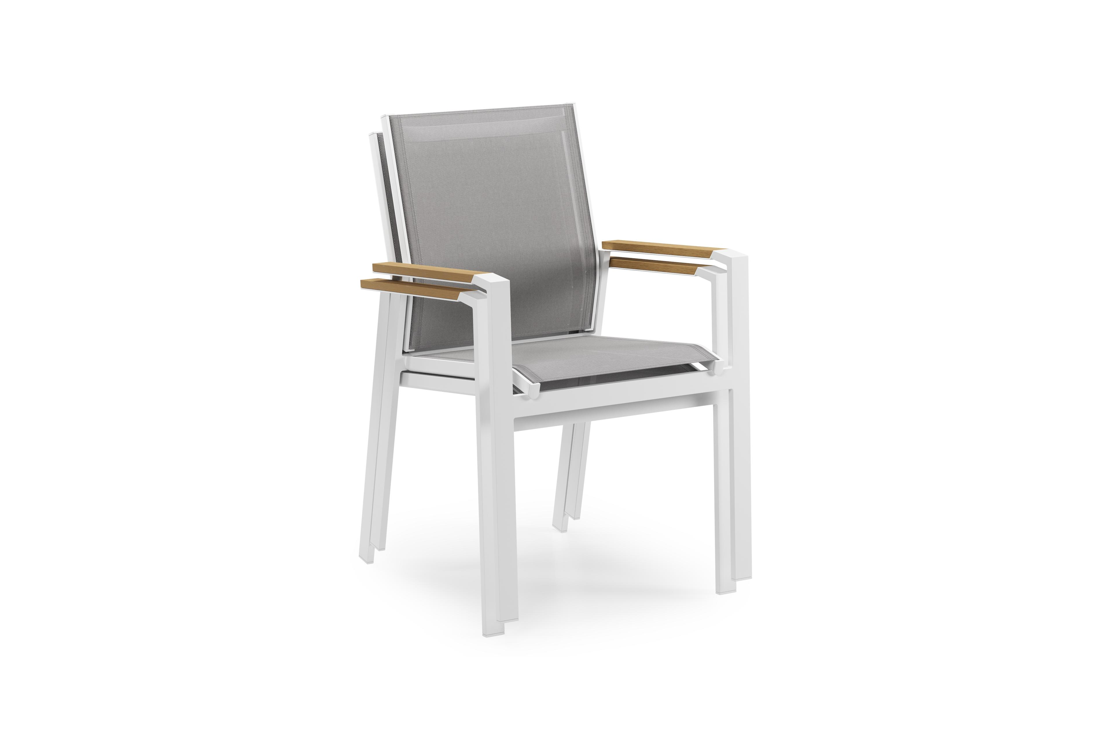 Bahia tuinset in wit aluminium en polywood tafelblad met 6 stapelbare Bahia tuinstoelen