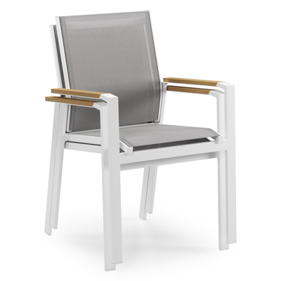 Alora tuinset in wit aluminium en polywood tafelblad met 8 stapelbare Bahia tuinstoelen