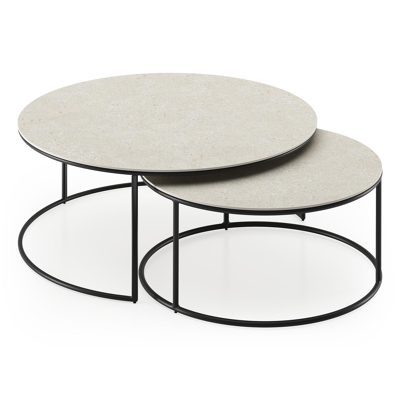 Tables basse Fano en aluminium noir et céramique pleine shilin - Dia. 85/65 X H 35/30 cm