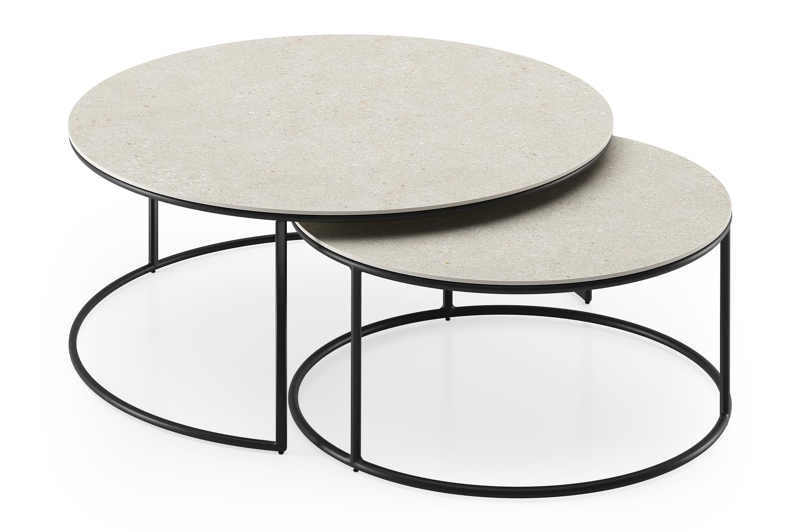 Tables basse Fano en aluminium noir et céramique pleine shilin - Dia. 85/65 X H 35/30 cm