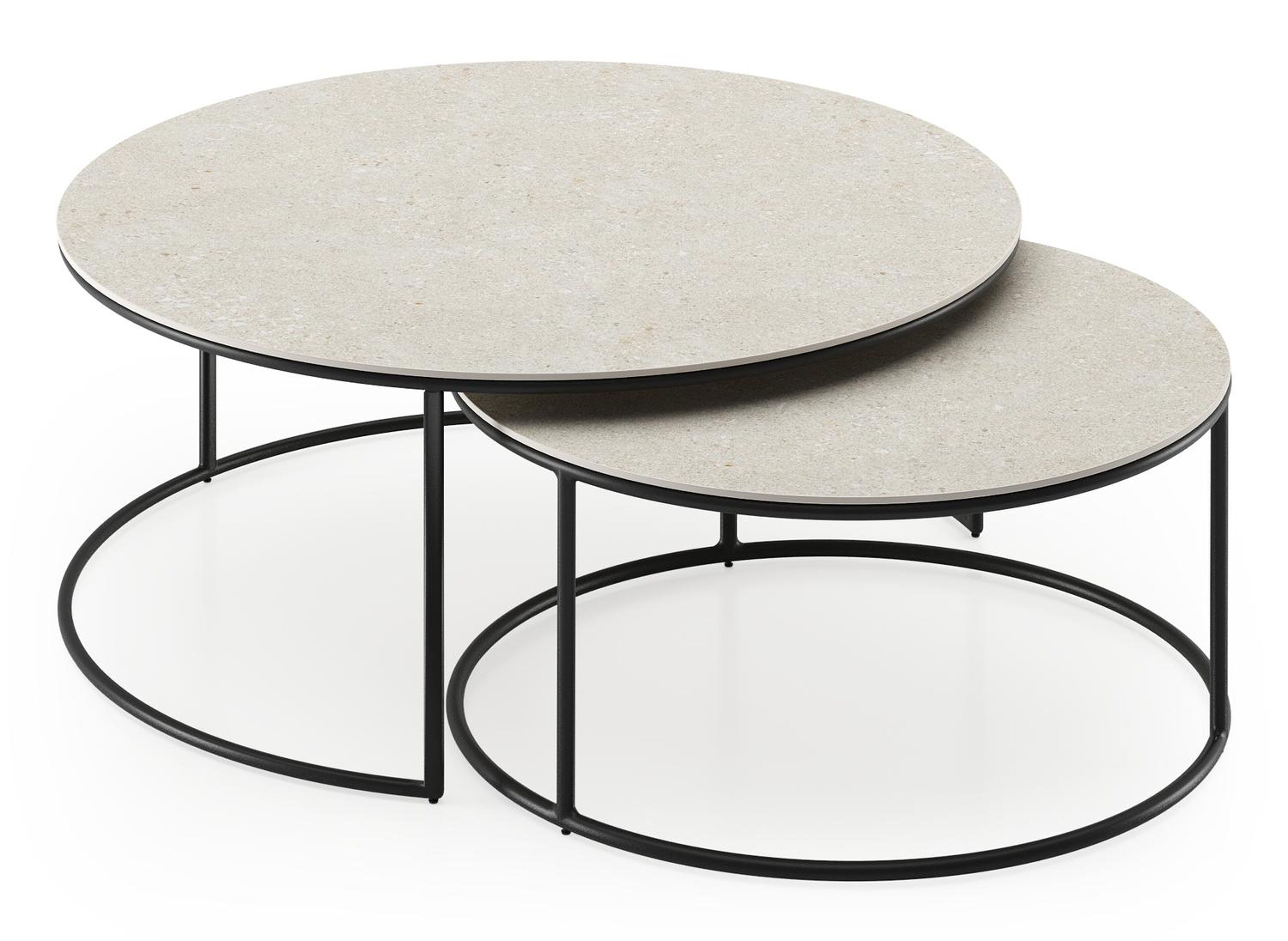 Tables basse Fano en aluminium noir et céramique pleine shilin - Dia. 85/65 X H 35/30 cm