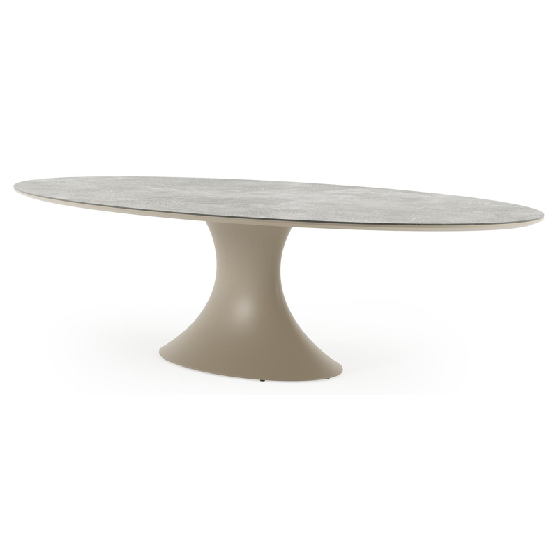 Fano tuintafel ovaal in beige aluminium en volkeramiek Shilin - L 290 x B 148 x H 75 cm
