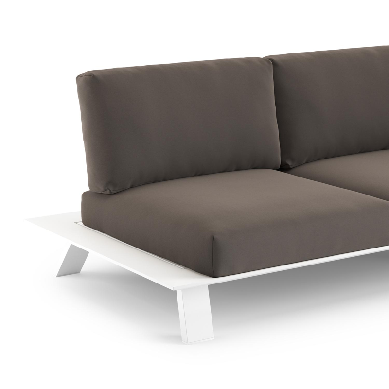Canapé de jardin Cesano en aluminium blanc et coussin en all weather Sunbrella® luxe natte nature grey