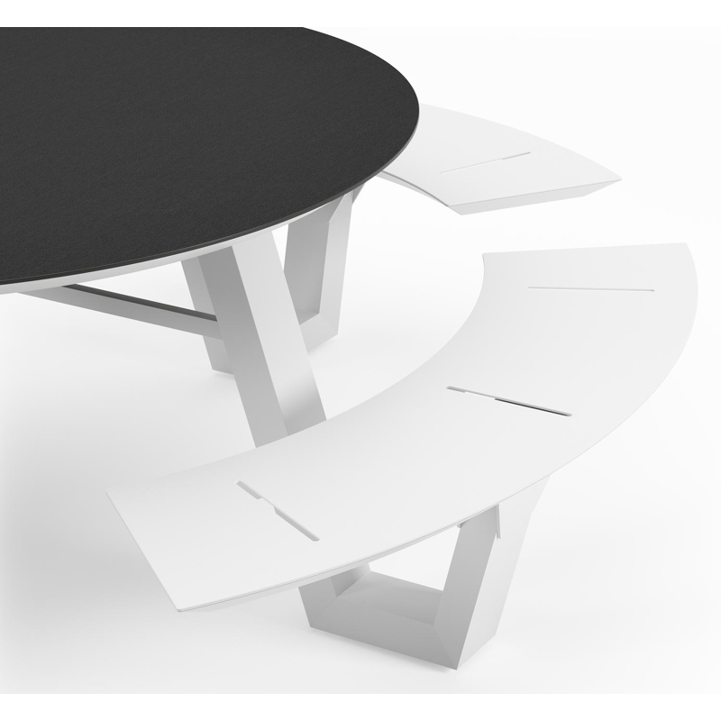 Rondino picknicktafel rond in wit aluminium en volkeramiek Nero Black - Dia. 236 x H 71.5 cm