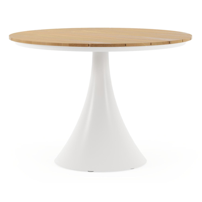 Fano tuintafel in wit aluminium en teak - Dia. 110 x H 75 cm