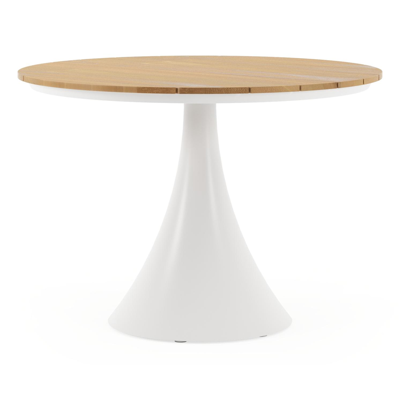 Fano tuintafel in wit aluminium en teak - Dia. 110 x H 75 cm