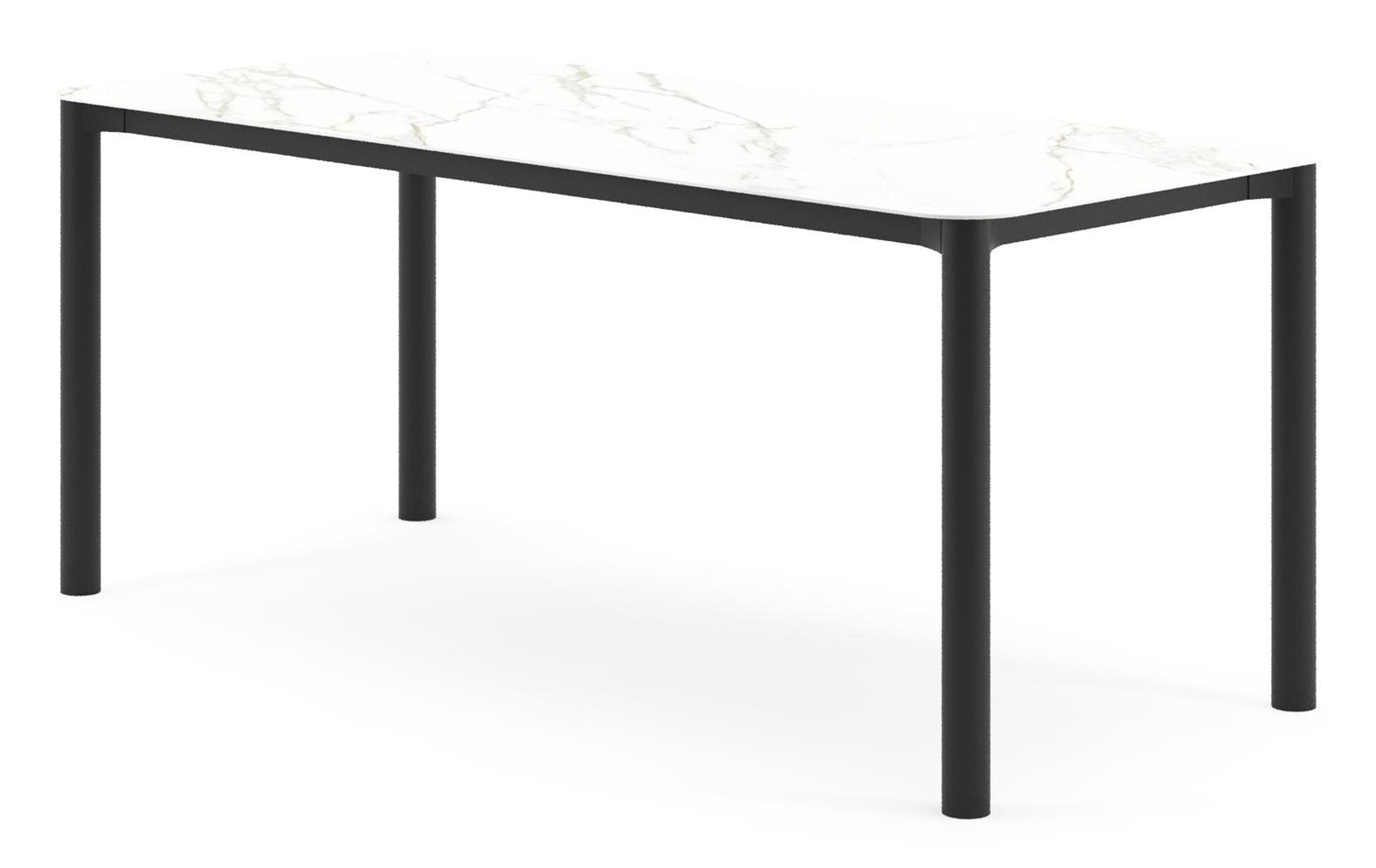 Table de jardin Orso rectangulaire arrondi en aluminium noir et céramique pleine Calacatta - Lg. 200 x Lrg. 80 x Haut. 75 cm
