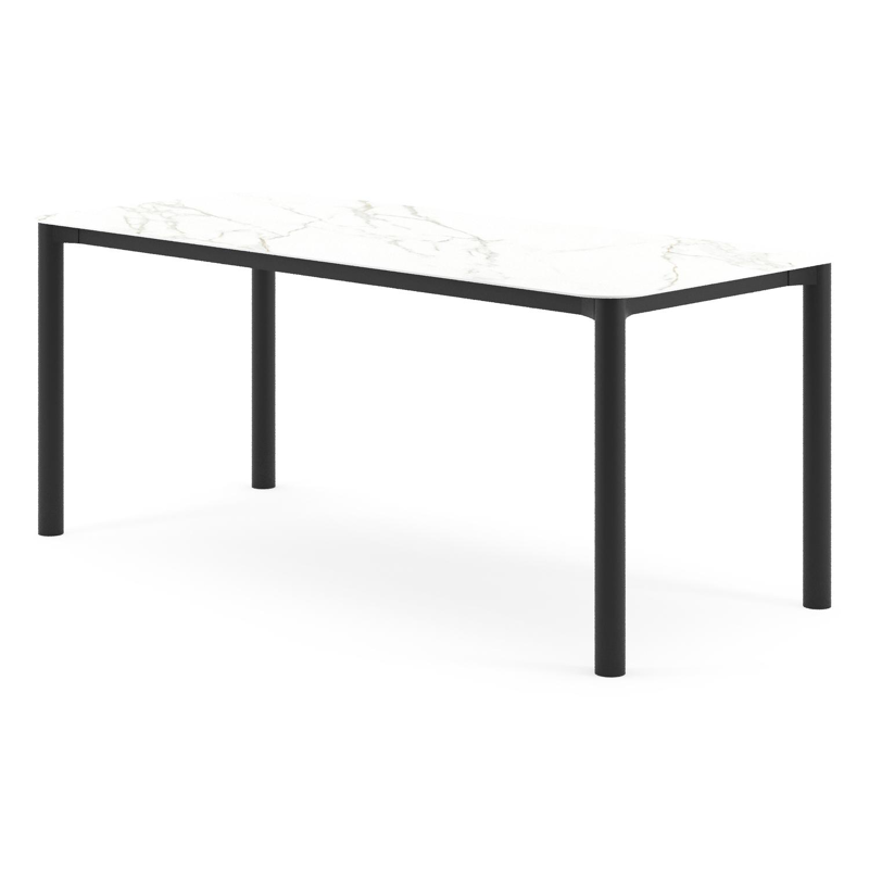 Orso tuintafel rechthoekig afgerond in zwart aluminium en volkeramiek Calacatta - L 200 x B 80 x H 75 cm