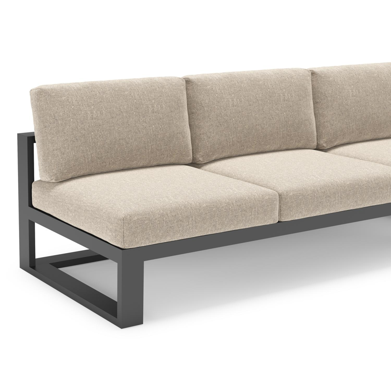 Verato loungehoek in zwart aluminium met chartres pewter all weather sunbrella® luxe kussen