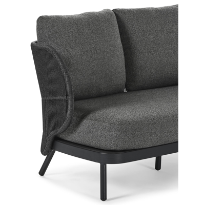 Lugano loungeset in zwart aluminium en zwart gedraaide ronde wicker met catania black all weather cosytica kussens