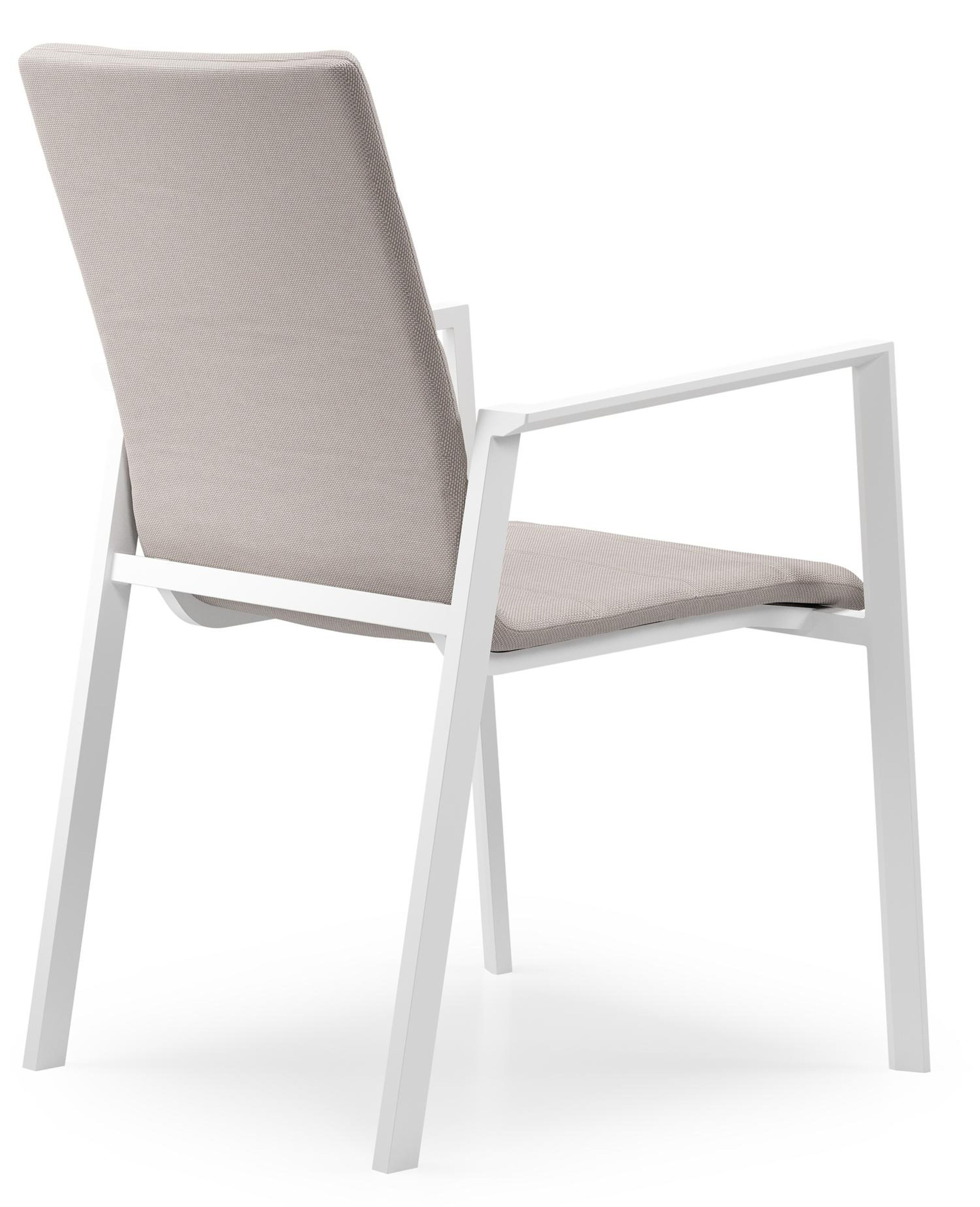 Cirello stapelbare tuinstoel in wit aluminium en beige luxe textilene