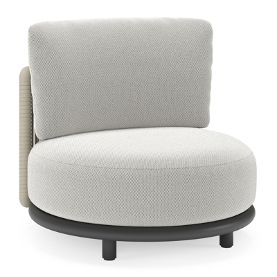 Fauteuil de jardin Lomano en aluminium noir et corde luxe plate tissée verticalement beige et coussins en all weather sunbrella® luxe Lopi Ash