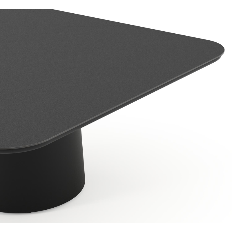Amico low dining tuintafel afgerond vierkant in zwart aluminium en volkeramiek Nero Black - L 148 x B 148 x H 61 cm