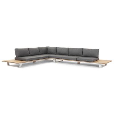 Pagino loungeset in teak en met grijs coussins en Weather+ Softtouch kussens