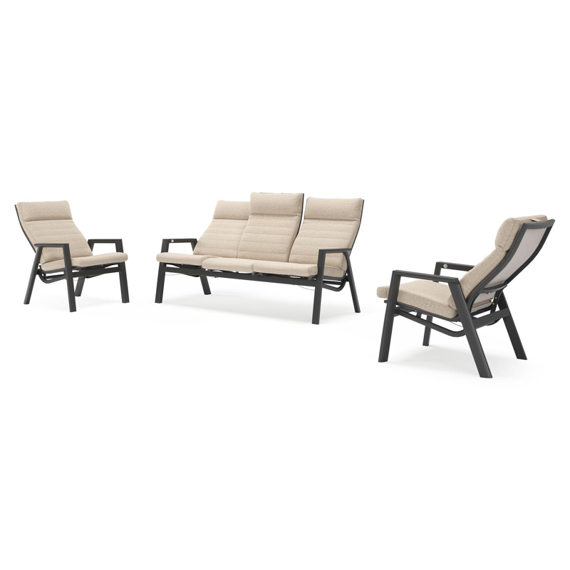 Prato loungeset in zwart aluminium met Rustic Weather+ Softtouch kussen