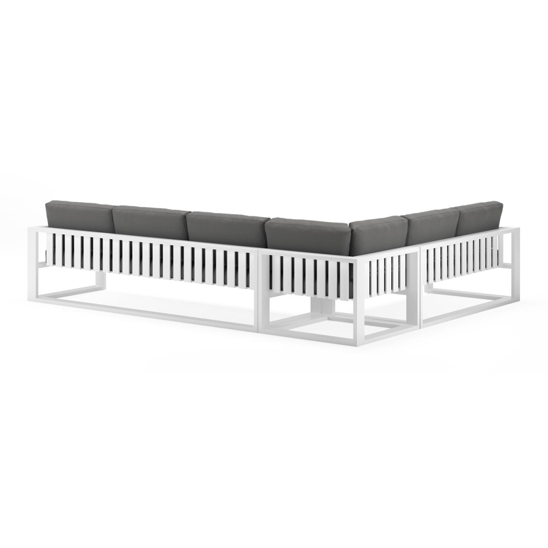 Verato loungehoek in wit aluminium met natte charcoal chine all weather sunbrella® luxe kussen