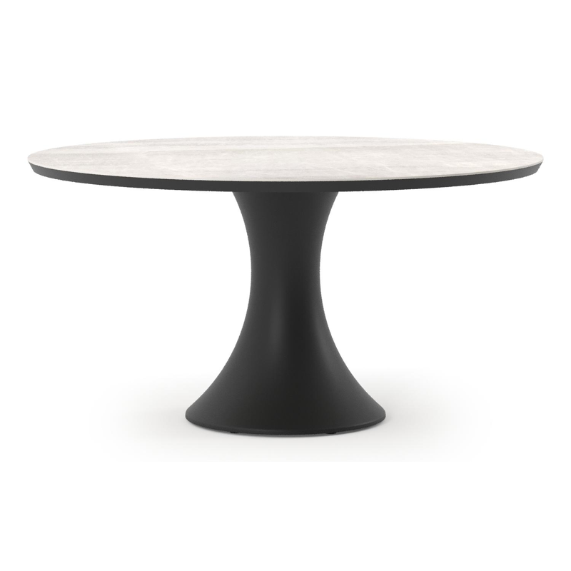 Table de jardin Fano ronde en aluminium noir et céramique pleine Taj Mahal - Diam. 148 x Haut. 75 cm
