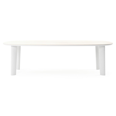 Table de jardin Amico bombo en aluminium blanc et céramique pleine Travertino Bianco - Lg. 270 x Lrg. 125 x Haut. 73.5 cm