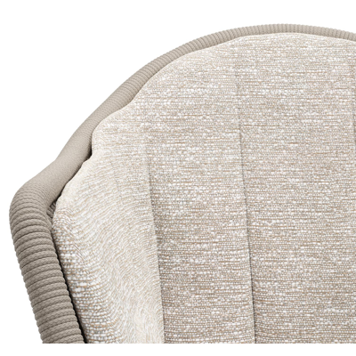 Pagino tuinstoel in zwart aluminium en beige verticaal geweven ronde rope met zitkussen in All Weather Sunbrella® Luxe Tundra Sand