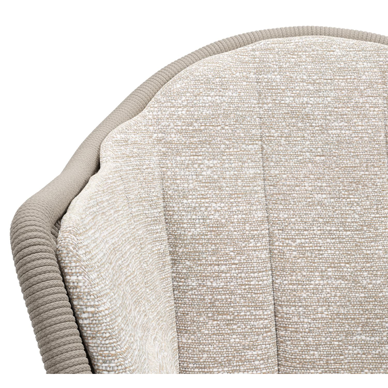 Pagino tuinstoel in zwart aluminium en beige verticaal geweven ronde rope met zitkussen in All Weather Sunbrella® Luxe Tundra Sand