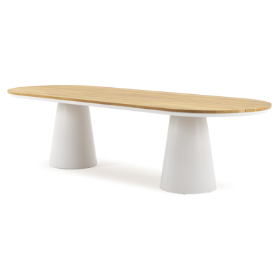 Table de jardin Donato en aluminium blanc et teck - Lg 300 x Larg. 110 x H 75,5 cm