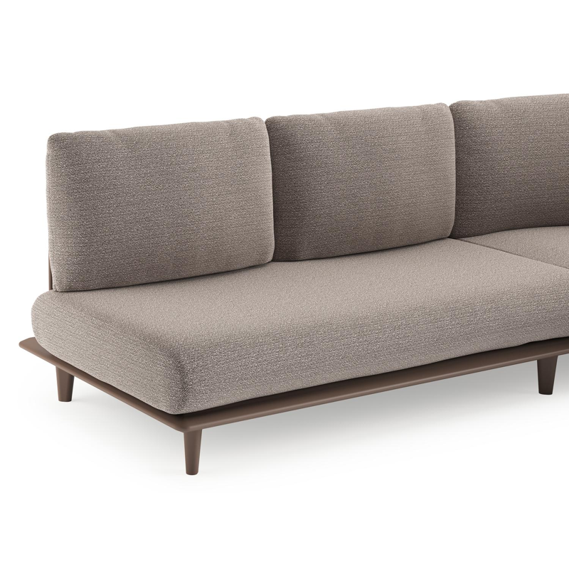 Salon de jardin d'angle Bomero en aluminium taupe et coussins en all weather sunbrella® luxe wander granite