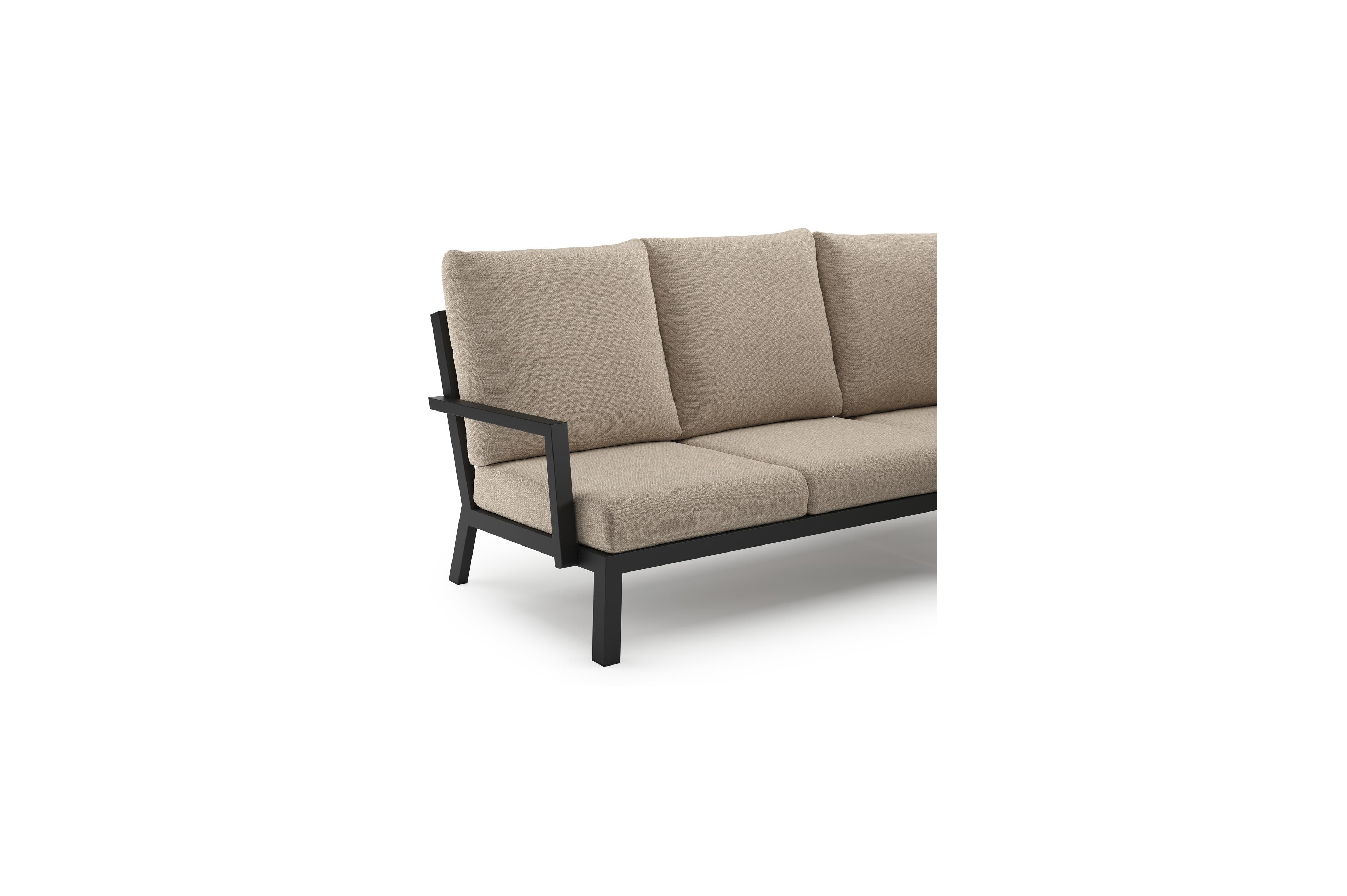 Arnes loungehoek in zwart aluminium met rustic weather+ softtouch kussen