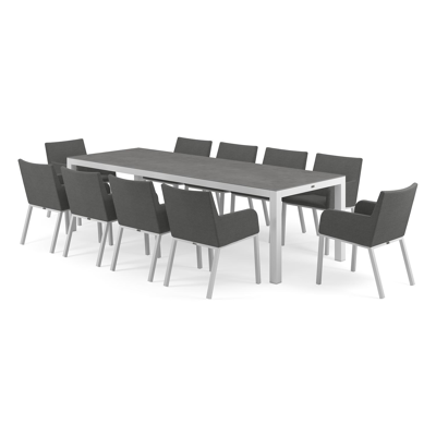 Varese tuinset in wit aluminium en grijs volkeramiek tafelblad met 10 Rivo tuinstoelen