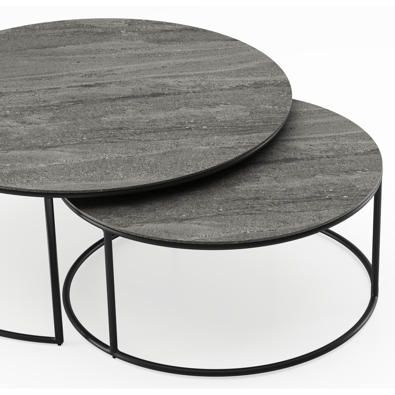 Fano loungetafels in zwart aluminium en aspen grey volkeramiek - Dia. 85/65 X H 35/30 cm