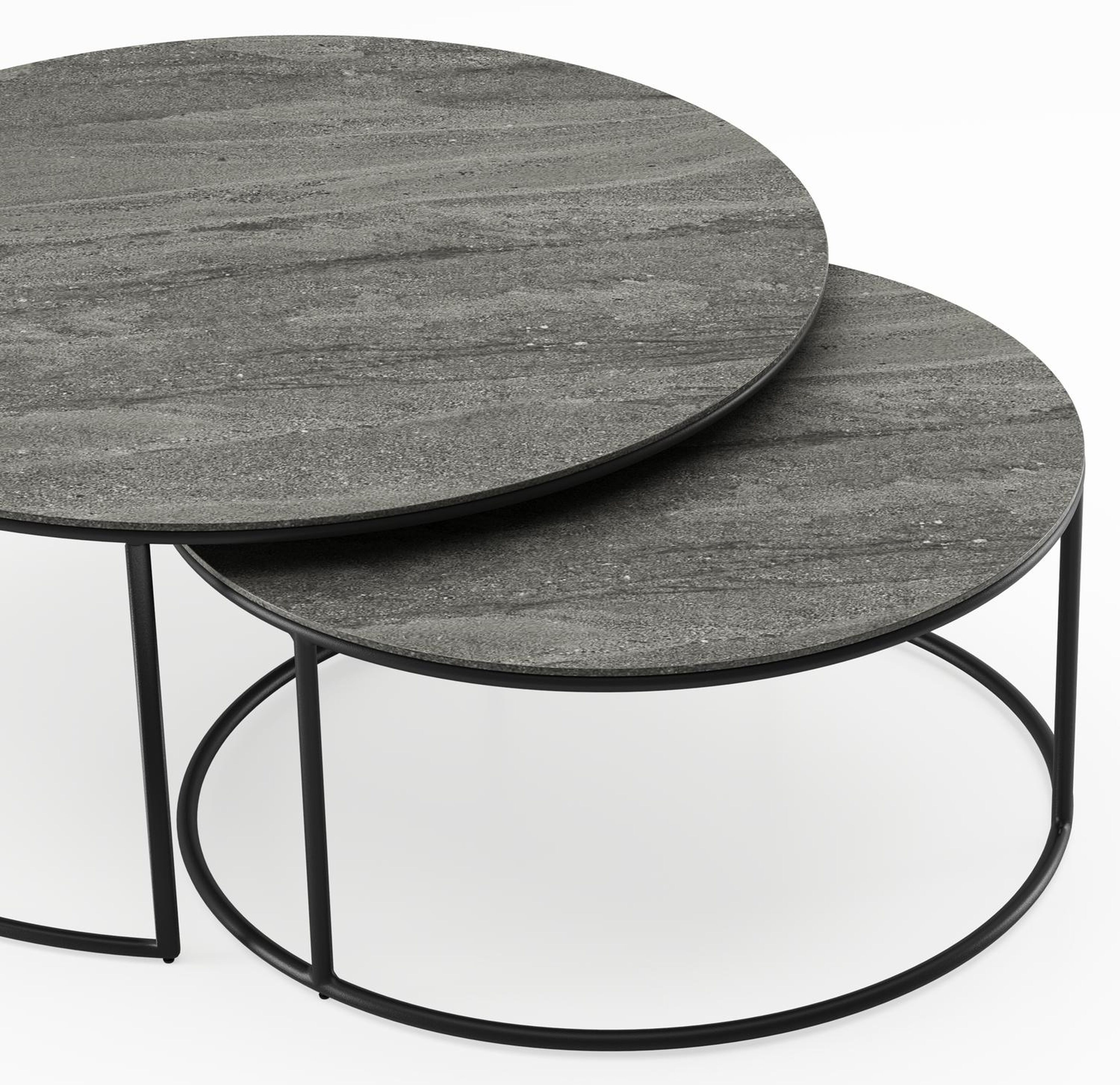 Tables basse Fano en aluminium noir et céramique pleine aspen grey - Dia. 85/65 X H 35/30 cm