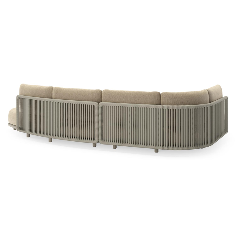 Lomano loungehoek in beige aluminium en beige verticaal geweven luxe vlakke rope met Althea Camel all weather cosytica