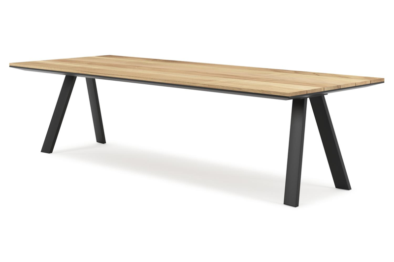 Cesano tuintafel rechthoekig in zwart aluminium en teak - L 280 x B 110 x H 75 cm